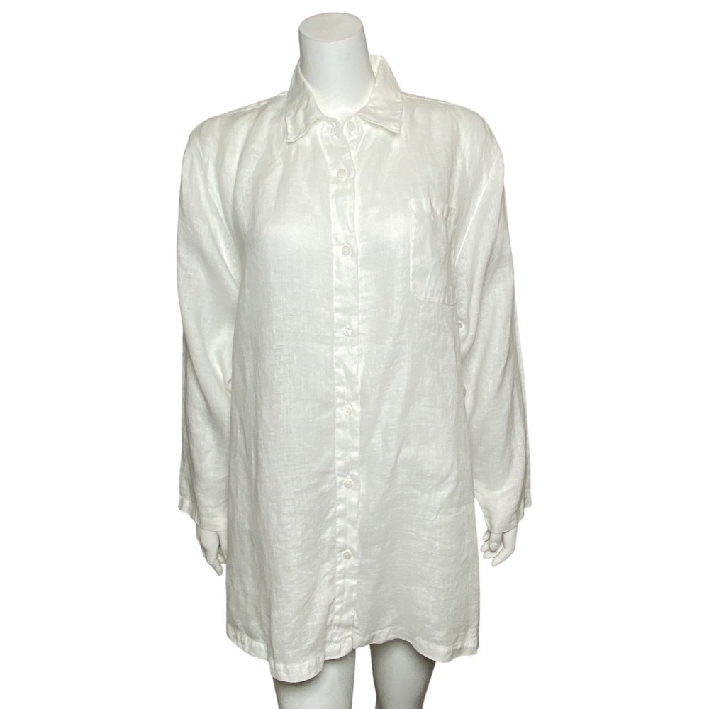 Arleen Bowman Chin Chin Linen Tunic Shirt Womens Size M Button Up White